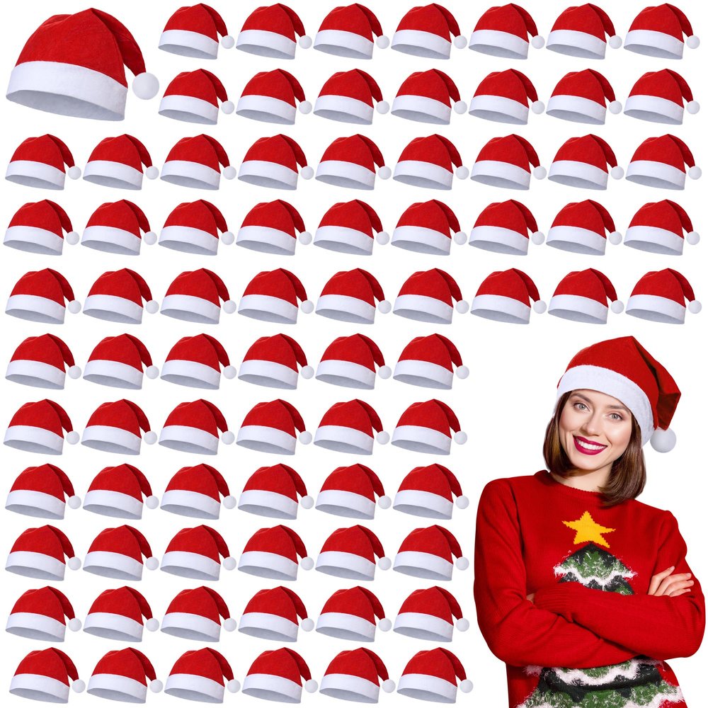 Fovths 72 Pack Santa Hat - Non-woven Christmas Hats Bulk for Adult Xmas Party Supplies, Red