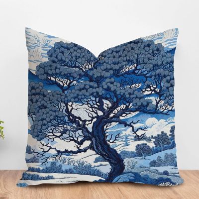 ArogGeld Indigo Blue and White Indigo Scenic Sofa Pillowcase Asian Dynasty Royal Blue Chinoiserie Decorative Cushion Covers Chinoiserie Chic Farmhouse Throw Pillow Case for Living Room 26x26in