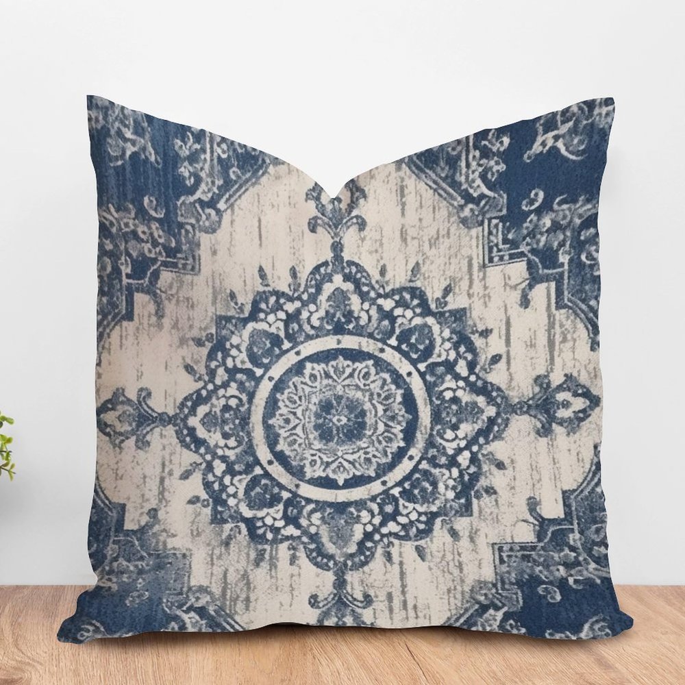 ArogGeld Blue Damask with Navy Farmhouse Cushion Covers Blue Flower Turkish Moorish Style Home Decor Cushion Cover Chinoiserie Double Side Pillowcase for Chair Sofa 22x22in White Linen