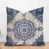 ArogGeld Blue Damask with Navy Farmhouse Cushion Covers Blue Flower Turkish Moorish Style Home Decor Cushion Cover Chinoiserie Double Side Pillowcase for Chair Sofa 22x22in White Linen view 1