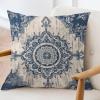 ArogGeld Blue Damask with Navy Farmhouse Cushion Covers Blue Flower Turkish Moorish Style Home Decor Cushion Cover Chinoiserie Double Side Pillowcase for Chair Sofa 22x22in White Linen view 3