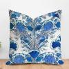 ArogGeld Damask Floral Geometry Blue Turquoise Farmhouse Sofa Pillowcase Indigo White and Blue Flower Damask White Linen Cushion Cover Chinoiserie Chic Asian Accent Pillow with Zipper 16x16in view 1