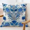 ArogGeld Damask Floral Geometry Blue Turquoise Farmhouse Sofa Pillowcase Indigo White and Blue Flower Damask White Linen Cushion Cover Chinoiserie Chic Asian Accent Pillow with Zipper 16x16in view 3