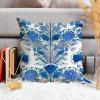 ArogGeld Damask Floral Geometry Blue Turquoise Farmhouse Sofa Pillowcase Indigo White and Blue Flower Damask White Linen Cushion Cover Chinoiserie Chic Asian Accent Pillow with Zipper 16x16in view 4