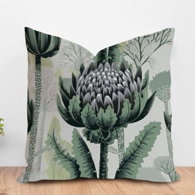 ArogGeld Chinoiserie Style Cushion Cover Chinoiserie Green Grey Floral Pillow Cover Oriental Garden Flower Green Pillowcases with Zipper Farmhouse Decor for Sofa Living Room 16x16in White Flax