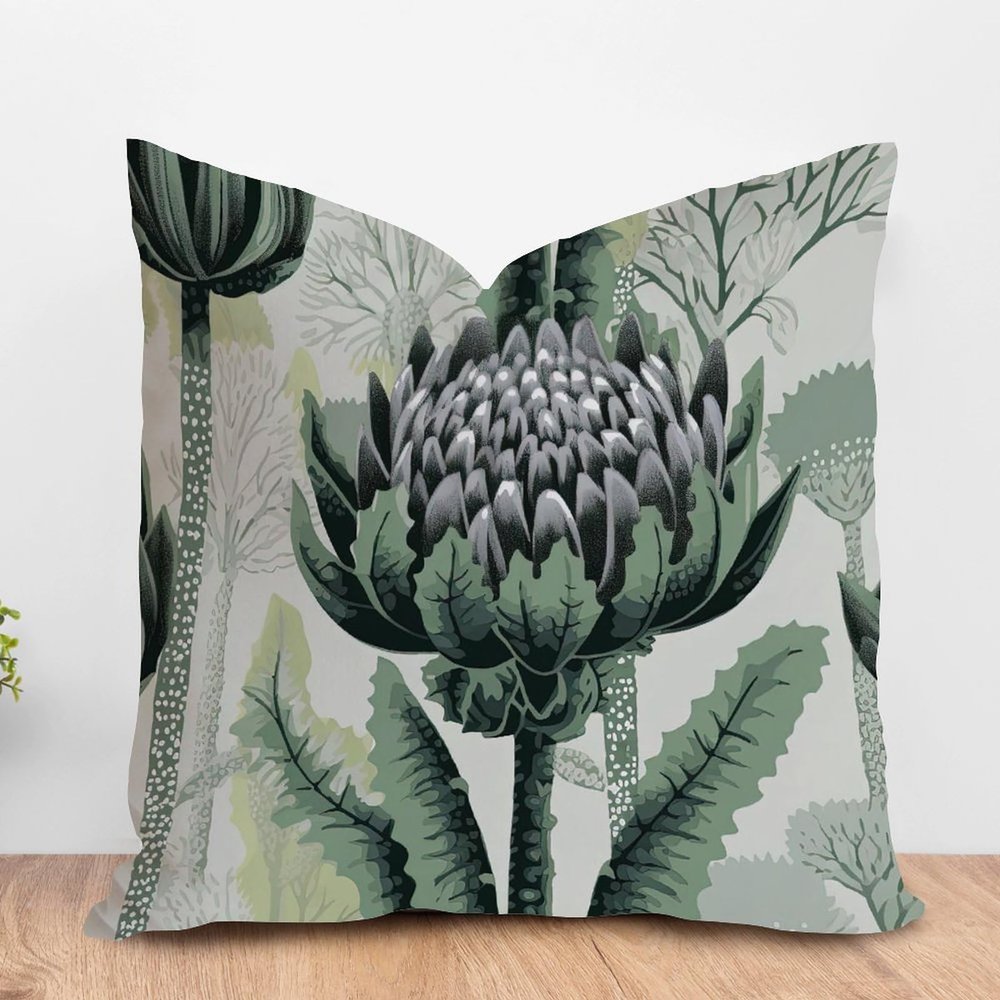 ArogGeld Chinoiserie Style Cushion Cover Chinoiserie Green Grey Floral Pillow Cover Oriental Garden Flower Green Pillowcases with Zipper Farmhouse Decor for Sofa Living Room 16x16in White Flax
