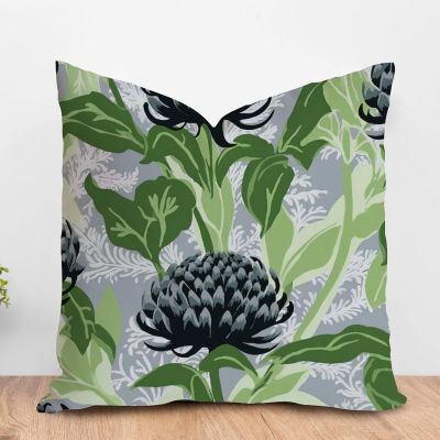 ArogGeld Chinoiserie Green Grey Floral Cushion Cover Oriental Garden Flower Green Square Throw Pillow Covers Chinoiserie Chic Euro Sham Pillow for Bedroom Sofa Couch 22x22in White Linen