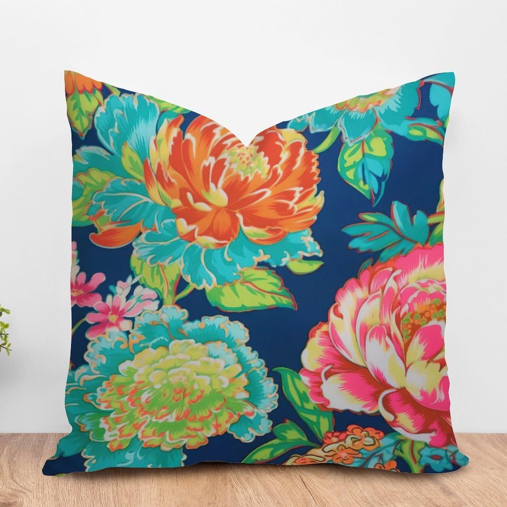 ArogGeld Peony Flower Turquoise Teal Green Farmhouse Sofa Pillow Cover Chinoiserie Coral Peony Floral White Linen Cushion Covers Chinoiserie Style Throw Pillow Case for Chair Sofa 20x20in