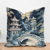 ArogGeld Aqua Teal Blue Asian Scenic Pagoda Throw Pillow Oriental Ancient Pagoda China Garden Decorative Cushion Covers Chinoiserie Farmhouse Cushion Case for Living Room 16x16in White Flax view 1