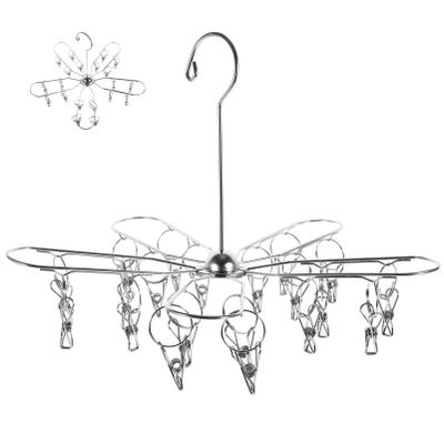 Cabilock Foldable Stainless Steel Clothes Drying Rack Sock Dryer Folding Sock Hanger Laundry Hanger Dryer Rack for Hanging Underwear Foldable Drying Rack Travel Socks Clip Towel