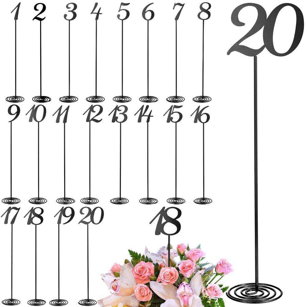 Therwen 20 Pcs Metal Table Numbers 1-20 Table Numbers for Wedding,Black