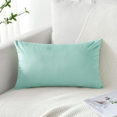 Artscope Luxury Velvet Pillow Covers Decorative Rectangle Pillowcases Soft Solid Cushion Cases for Couch Sofa Bedroom Car Decor 16x24 Inch Aqua Green
