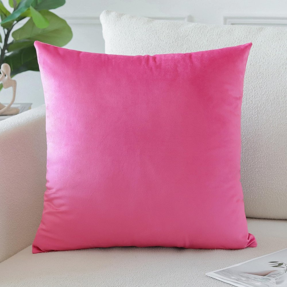Artscope Luxury Velvet Pillow Covers Decorative Square Pillowcases Soft Solid Cushion Cases for Couch Sofa Bedroom Home Decor 24x24 Inch Hot Pink
