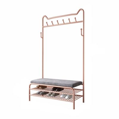 ELZEM Coat Rack Freestanding,Entryway Bench with Coat Rack Coat Hanger Stand with Storage and Hooks Hall Tree with Bench and Shoe Storage with 8 Double Hooks Steel Frame B