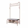 ELZEM Coat Rack Freestanding,Entryway Bench with Coat Rack Coat Hanger Stand with Storage and Hooks Hall Tree with Bench and Shoe Storage with 8 Double Hooks Steel Frame B view 1