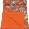 Indian Handmade Pure Cotton Paisley Print Kantha Quilt,Traditional Design Bed Spread, Bed Cover Bedding,Throw Blanket,Village Art (Orange, Twin Size 60" x 90") view 2