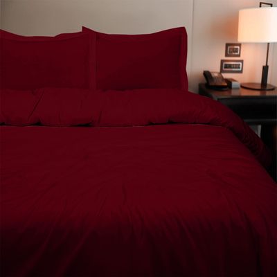 RR Linen 5PCs Super King 120x120 Burgundy Duvet Cover with Zipper Closure, Luxuriously Soft and Cooling 1 Super King Duvet Cover with 4 Pillow Shams (Super King, Burgundy)