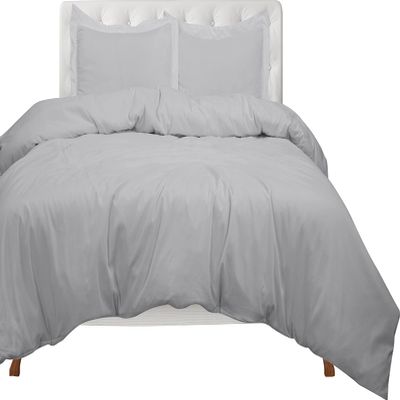 RR Linen 5PCs Palatial King (120x98) Light Grey Duvet Cover with Zipper Closure, Luxuriously Soft and Cooling 1 Palatial King Duvet Cover with 4 Pillow Shams (Palatial King, Light Grey)