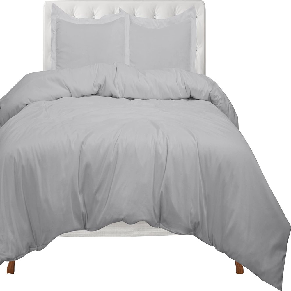 RR Linen 5PCs Palatial King (120x98) Light Grey Duvet Cover with Zipper Closure, Luxuriously Soft and Cooling 1 Palatial King Duvet Cover with 4 Pillow Shams (Palatial King, Light Grey)