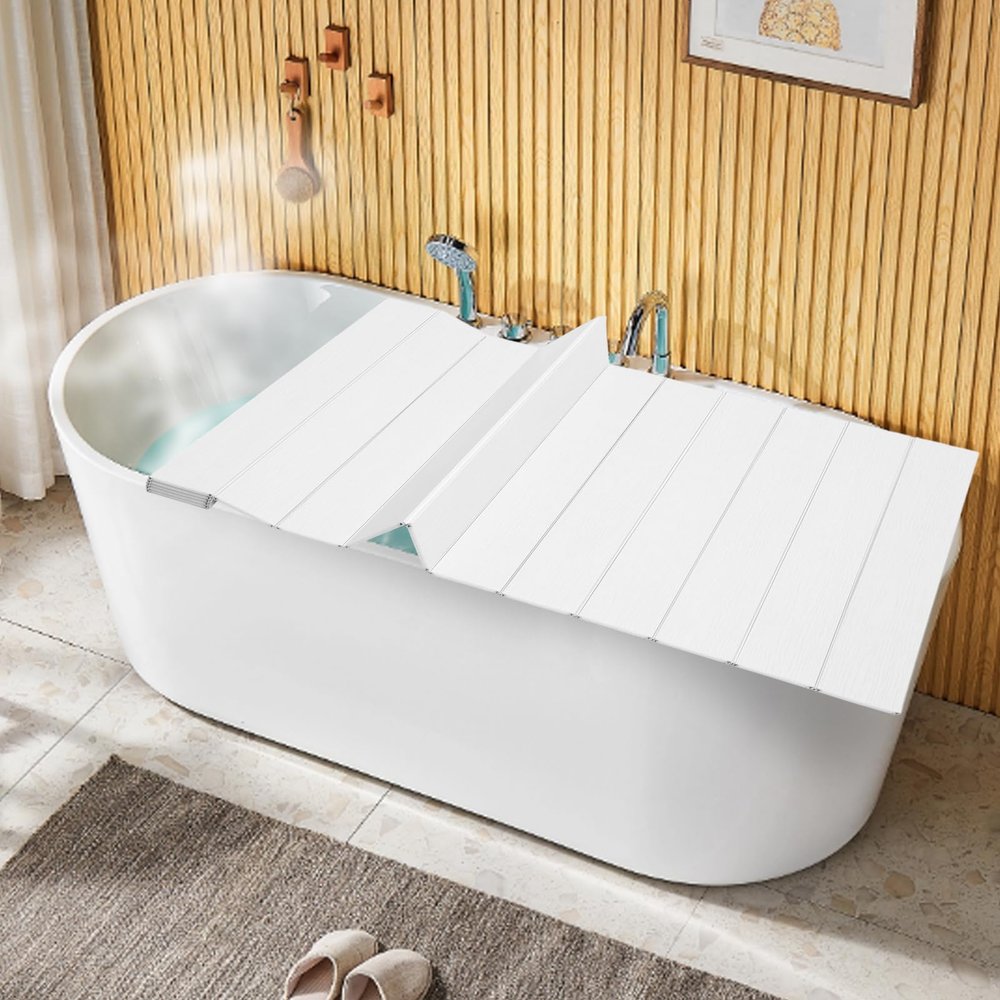 BILPIKOGoo Bathtub Tray, White PVC Insulation Cover, Folding Board, Large Storage Space, Stable Carrying Capacity, Fashionable Appearance