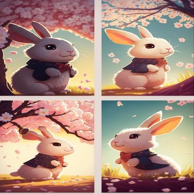 Frameless Painting Japanese Cartoon Sakura Rabbit, Colourful Wall Art Canvas Poster Print Picture Suitable Kitchen Decor Bedroom Decor Gifts-18X24 Inch