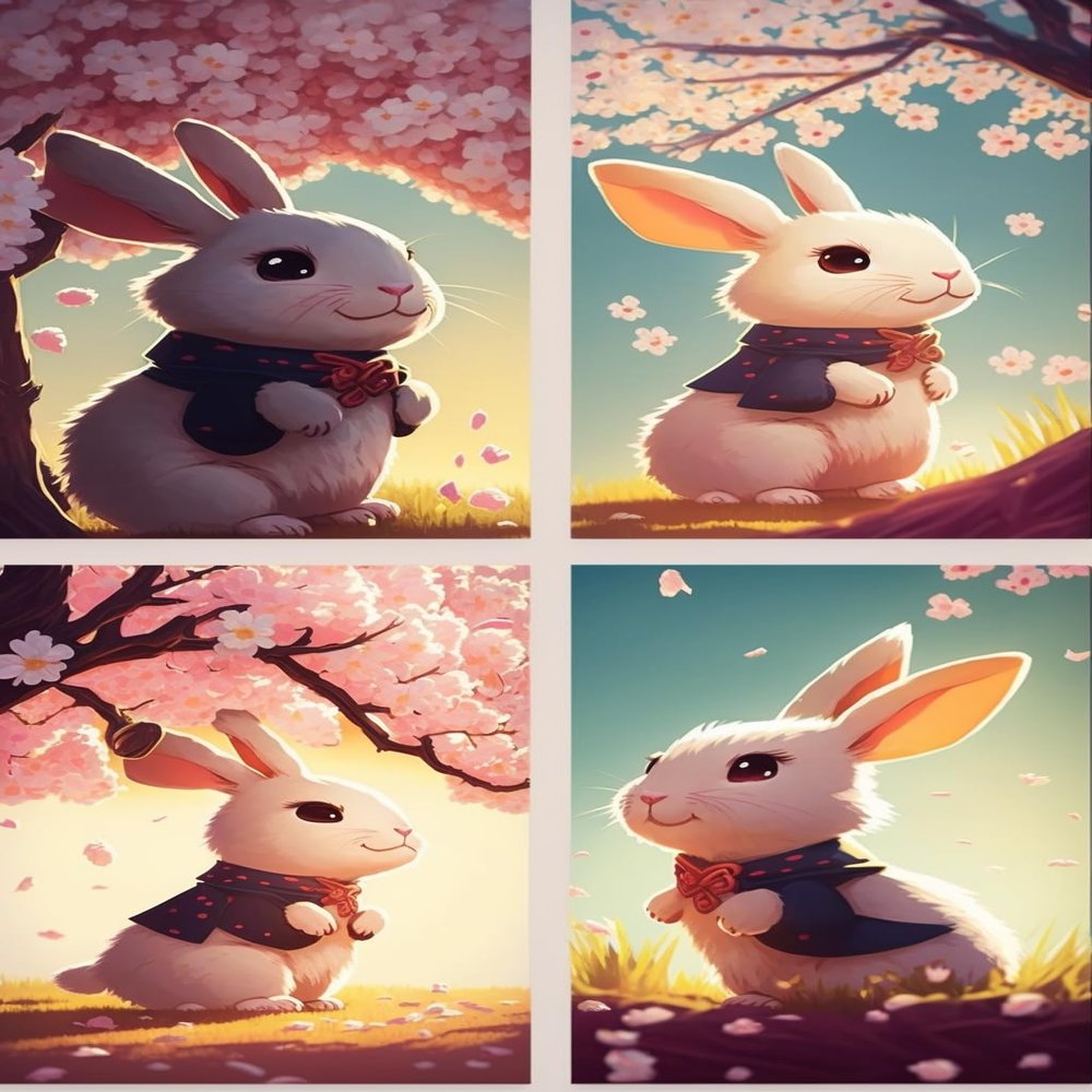 Frameless Painting Japanese Cartoon Sakura Rabbit, Colourful Wall Art Canvas Poster Print Picture Suitable Kitchen Decor Bedroom Decor Gifts-18X24 Inch