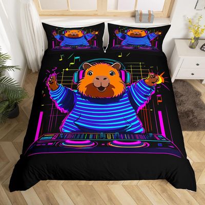 Capybara Bedding Set Twin for Boys Girls Rodent Animals Duvet Cover Cool Capybara Comforter Cover Gifts for Capybara Lovers, Wildlife Capybara Print Bedding Hip Hop Style Bedspread Cover