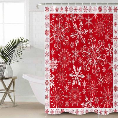Christmas Shower Curtain Set with Hook 60"x72",Washable Cloth Polyester Fabric Shower+Curtain,Waterproof Bath Curtains for Bathroom,Bathtubs Decor Accessories Red Merry Xmas Snowflake Winter Holiday