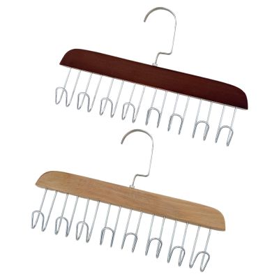 2 Wooden Belt Holder - Multifunctional Wooden Belt Hanger with 8 Metal Hooks - Wood Tie Scarf Rack Holder Hangers Organizer | for Hanging Belts,Tie,Scarves,neckties