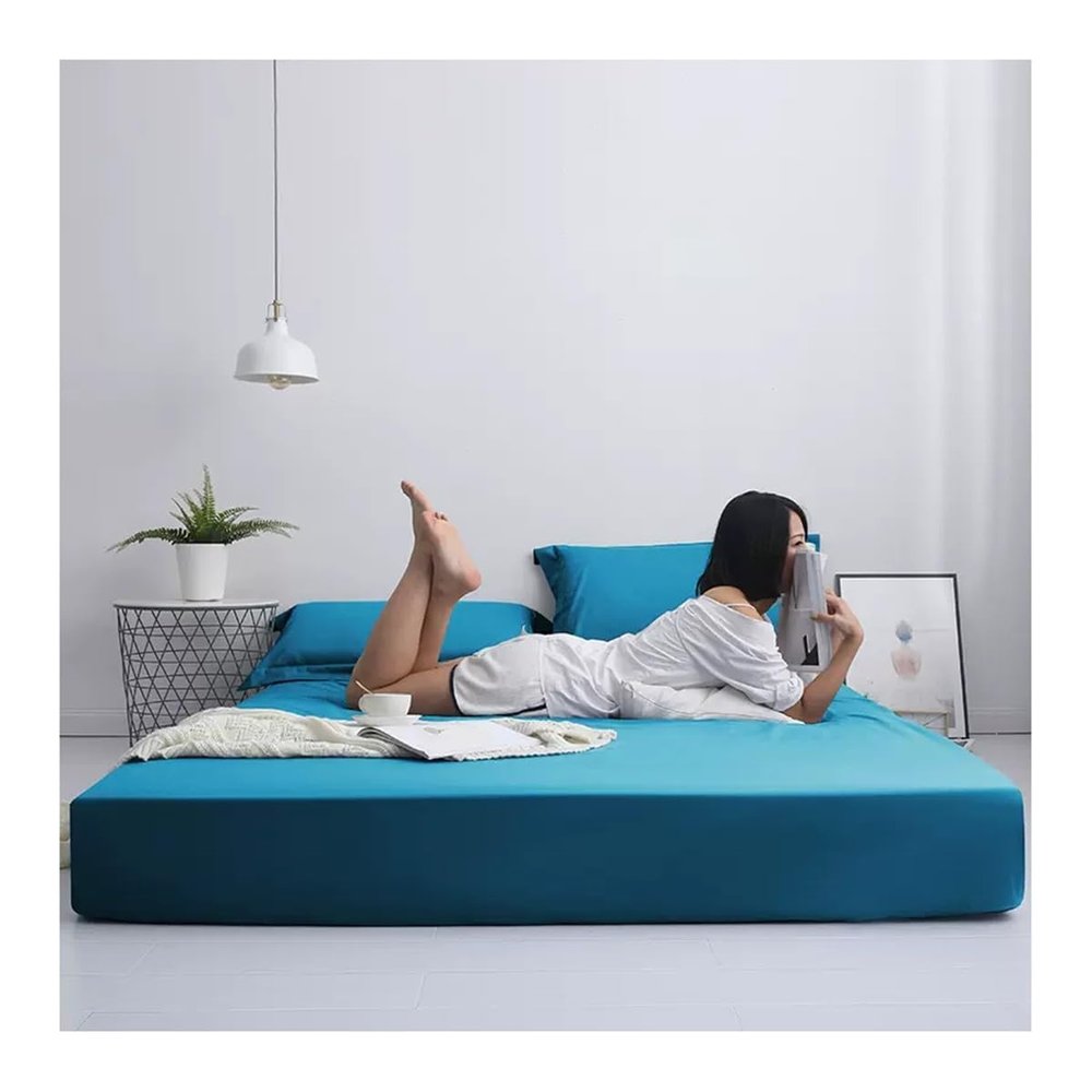 OBONG 100% Cotton Percale Fitted Sheet Queen Size Deep Pocket Fitted Bedcover Premium Comfortable Cooling Crisp and Cool Strong Bottom Sheet (Color : E, Size : 200x200x40cm)
