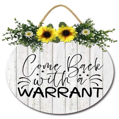 Sokomurg Come Back With A Warrant Door Sign Home Decor Round Wood Wreaths Wall Hanging Sign Farmhouse Porch Sign Front Door Decoration for Housewarming Gift All Seasons Holiday 12"x12"