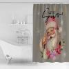 Christmas Shower Curtain Set with Hook 72"x96",Washable Cloth Polyester Fabric Shower+Curtain,Waterproof Bath Curtains for Bathroom Accessories Santa Claus Winter Snowflakes Flower Grey Pink Gold view 2