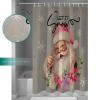 Christmas Shower Curtain Set with Hook 72"x96",Washable Cloth Polyester Fabric Shower+Curtain,Waterproof Bath Curtains for Bathroom Accessories Santa Claus Winter Snowflakes Flower Grey Pink Gold view 3