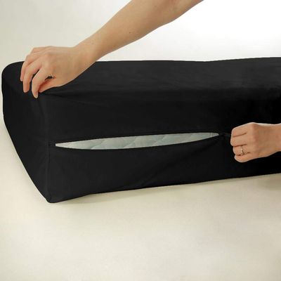 Bedding Castle Cot Size Mattress Cover, Zips Around The Mattress Fitted Sheet 10 Inch Deep Pockets/Black