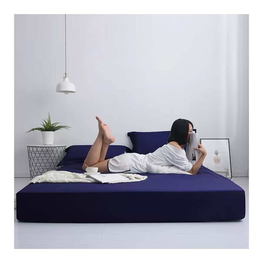 OBONG 100% Cotton Percale Fitted Sheet Queen Size Deep Pocket Fitted Bedcover Premium Comfortable Cooling Crisp and Cool Strong Bottom Sheet (Color : D, Size : 192x203x40cm)