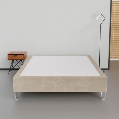 Greaton, 15-Inch Premium Velvet Material Wood Platform Bed, Durable, Stylish, Multi Colour Options, No Box Spring Needed, Acrylic Legs, Queen, Beige