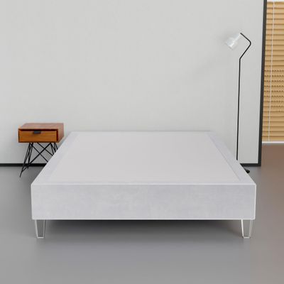 Greaton, 15-Inch Premium Velvet Material Wood Platform Bed, Durable, Stylish, Multi Colour Options, No Box Spring Needed, Acrylic Legs, Full XL, White