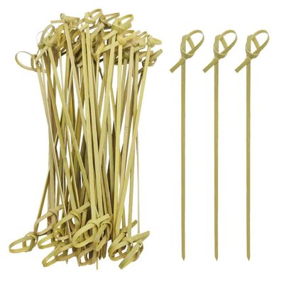 200 Ct Bamboo Knot Picks Skewer Kebab 7" Natural Wooden Cocktail Fruit Appetizer Drinks Olive Fruit Pick Sandwich Shish Kebab Mini Stick Wood Server Charcuterie Garnish Hors d'oeuvres Holder Eating