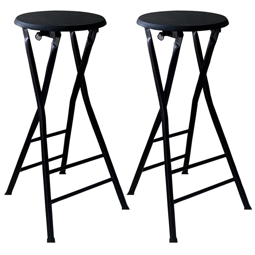 Pealihuy 28 inch Folding Bar Stool Chair Set of 2 (Black,White), Folded Height:37.4", Round Breakfast Kitchen High Chair, Modern Counter Height Bar Stools (Color : A)