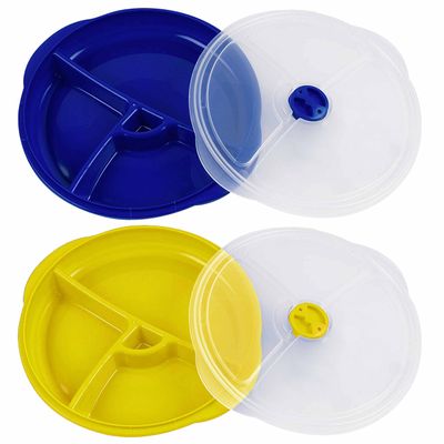 12 Pk Meal Prep Containers 3 Compartment Plate W/Lids Reusable Food Containers
