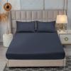 FCLDESHOP Deep Pocket Mattress Topper,Solid Color Brushed Waterproof and Breathable Bedding Sheets, Hotel Holiday Home Non-Slip Mattress Protector,Navy Blue,200 * 220cm (3pcs) view 1