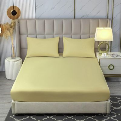 FCLDESHOP Fitted Bottom Sheet Queen,Comfortable Skin-Friendly Brushed Waterproof Mattress Cover, Solid Color Non-Slip Mattress Protector Cover,Light Yellow,180 * 200cm (71 X 79inch)