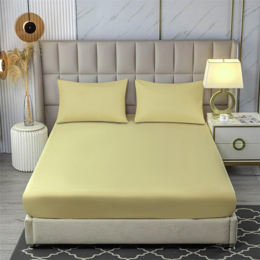 FCLDESHOP Fitted Bottom Sheet Queen,Comfortable Skin-Friendly Brushed Waterproof Mattress Cover, Solid Color Non-Slip Mattress Protector Cover,Light Yellow,180 * 200cm (71 X 79inch)