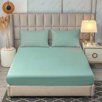 FCLDESHOP Bedding Fitted Sheets,Solid Color Brushed Waterproof and Breathable Bedding Sheets, Hotel Holiday Home Non-Slip Mattress Protector,Green,200 * 220cm (3pcs)
