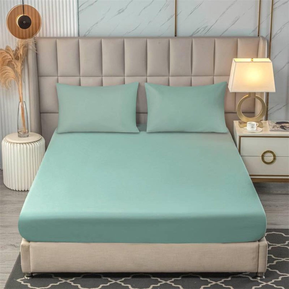 FCLDESHOP Bedding Fitted Sheets,Solid Color Brushed Waterproof and Breathable Bedding Sheets, Hotel Holiday Home Non-Slip Mattress Protector,Green,200 * 220cm (3pcs)