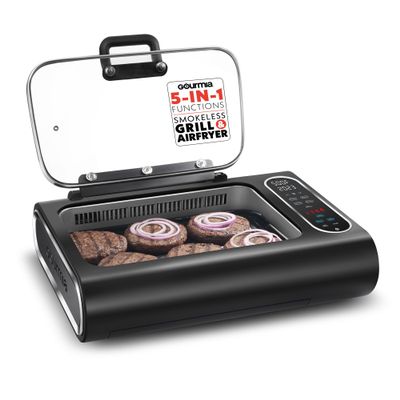 Gourmia Smokeless Indoor Grill & Air Fryer raclette grill with Smoke Extracting Technology for indoor grill Extra-Large Nonstick Cooking electric grill indoor Korean BBQ Style 6 Quart FoodStation