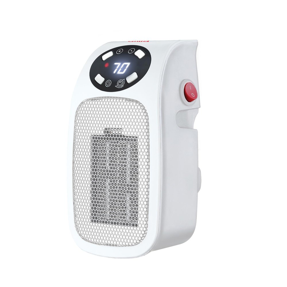 Aiwa Electric Outlet Ceramic Plug-In Space Heater with LCD Digital Screen, Adjustable Thermostat, 24 Hour Timer, Overheat Protection, up to 90F, 400 W, 180 Degree Rotation, ETL Certified (1, White)