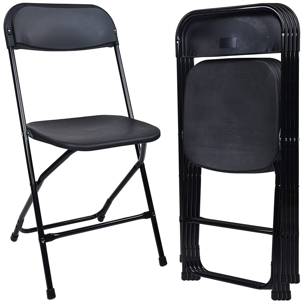 Elevon Folding Plastic Chair with 500-Pound Capacity, Black, 4-Pack