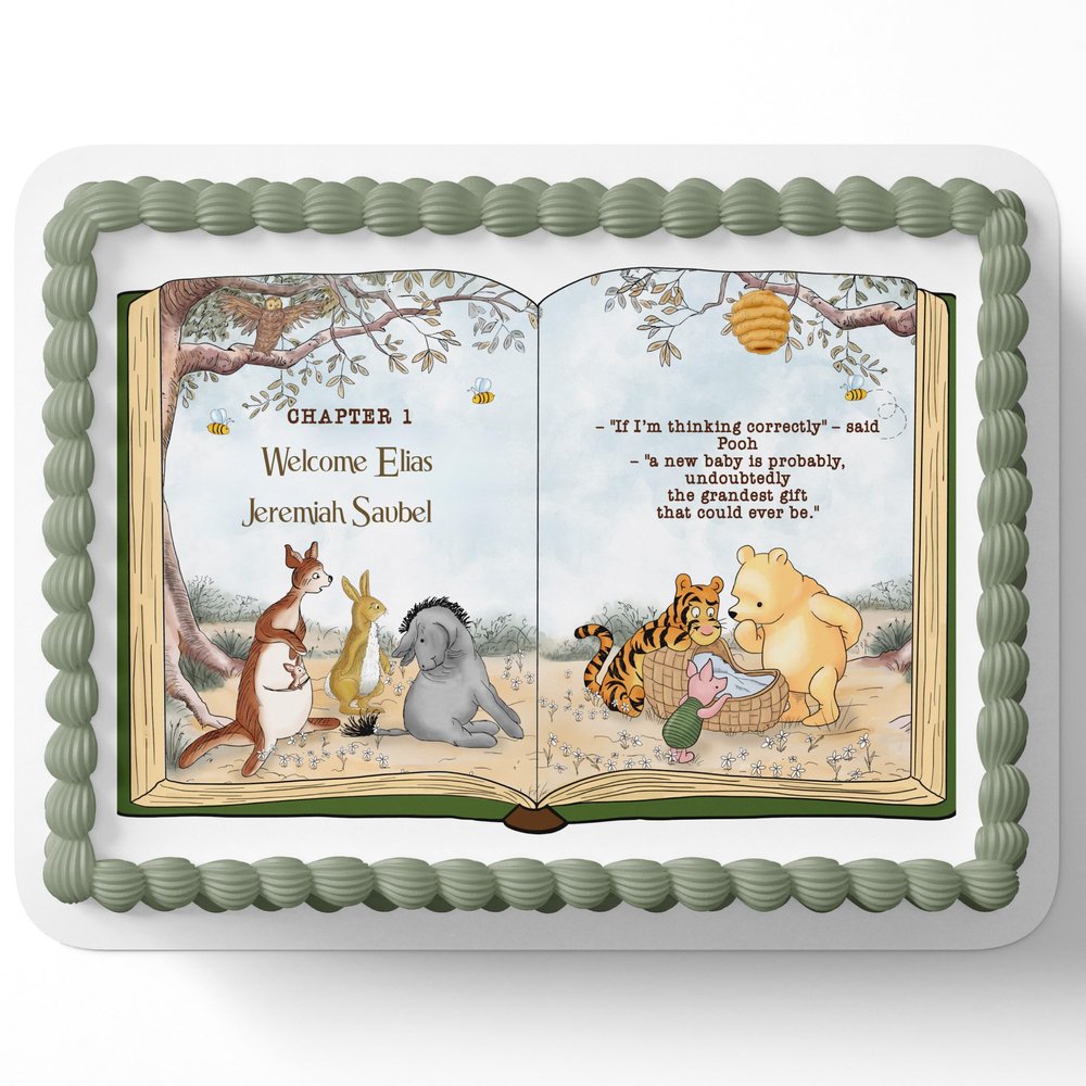 POOH BEAR BABY Shower Cake Topper Cake Deccoration Edible Image (1/2 sheet 11.75''x16.25'')