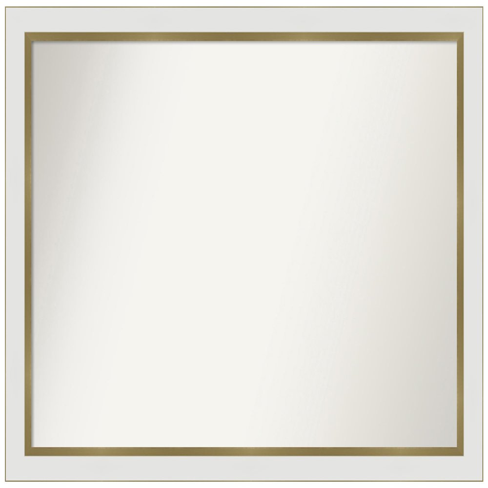 Amanti Art White Bathroom Mirror for Over Sink, 25x33 Custom Made Eva White Gold Narrow Rectangle Vanity Mirror, Large Modern Wood Frame, Hangs Horizonally and Vertically, Wall Decor